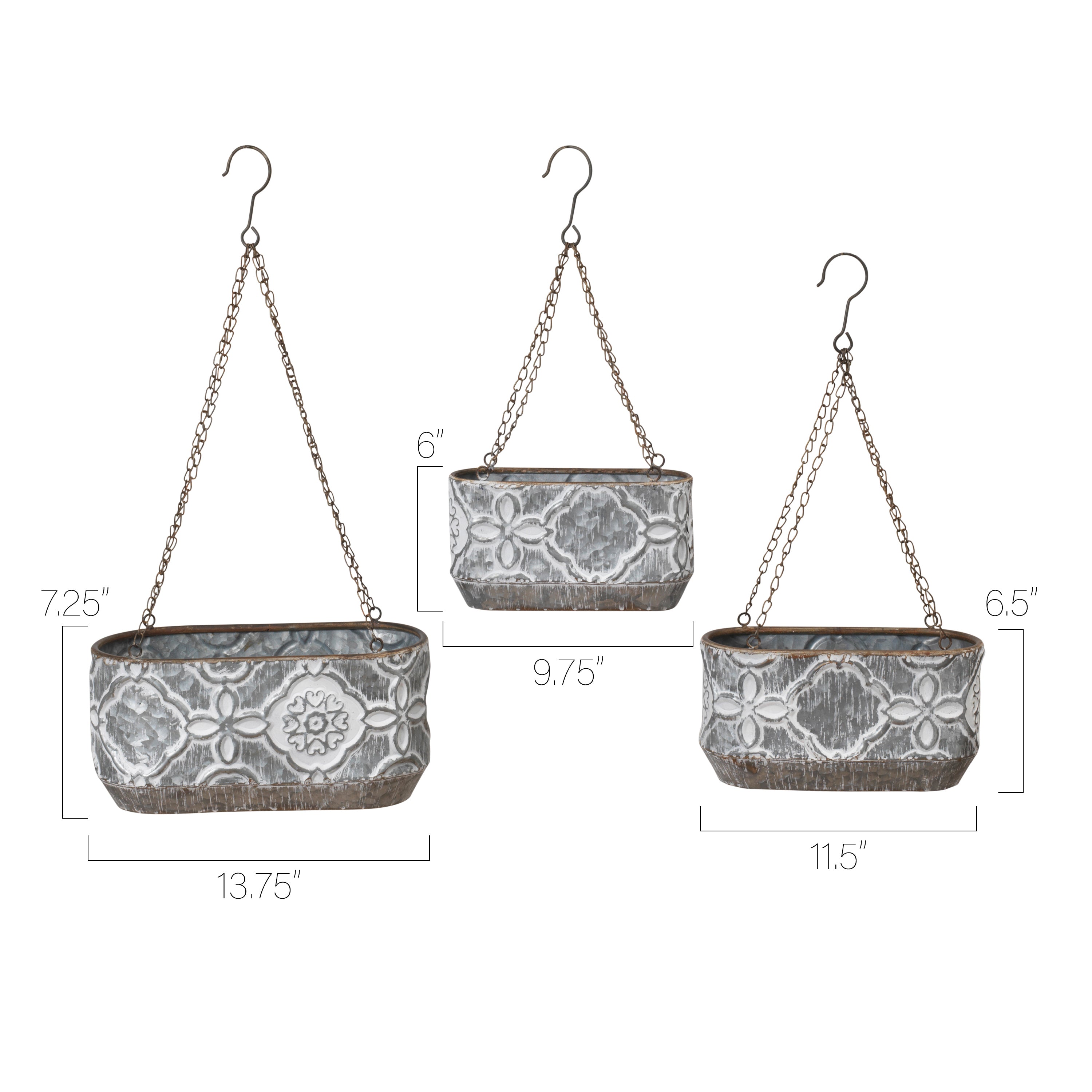 Hanging Galvanized Nesting Metal Hang Planters, set of 3